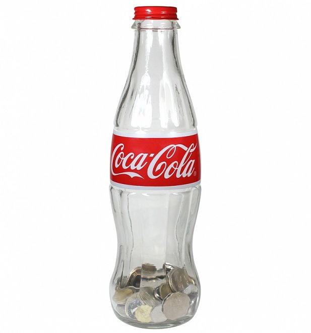 12" Glass CocaCola Bottle Money Bank With Metal Cap