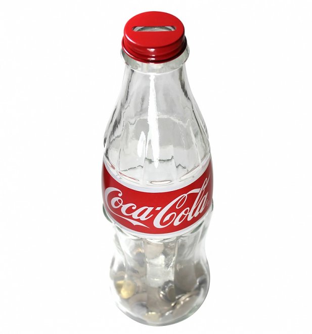 12" Glass CocaCola Bottle Money Bank With Metal Cap