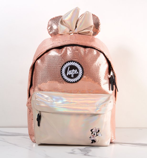 Disney Minnie Mouse Rose Gold Sequin Backpack With Ears from Hype Disney Minnie Mouse Rose Gold Sequin Backpack With Ears from Hype