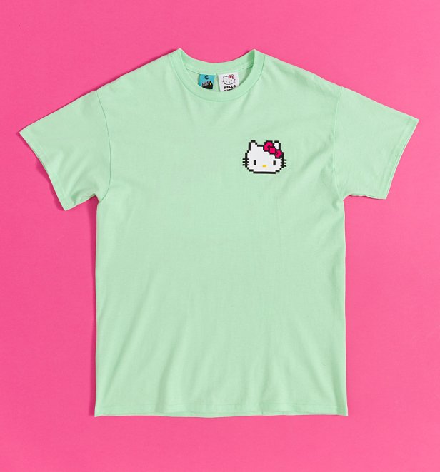 Sanrio Hello Kitty Pixel Windows Mint Green T-Shirt with Back Print Sanrio Hello Kitty Pixel Windows Mint Green T-Shirt with Back Print