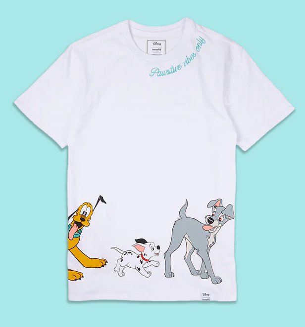 Loungefly Disney Dogs & Cats Printed and Embroidered Unisex T-Shirt Loungefly Disney Dogs & Cats Printed and Embroidered Unisex T-Shirt