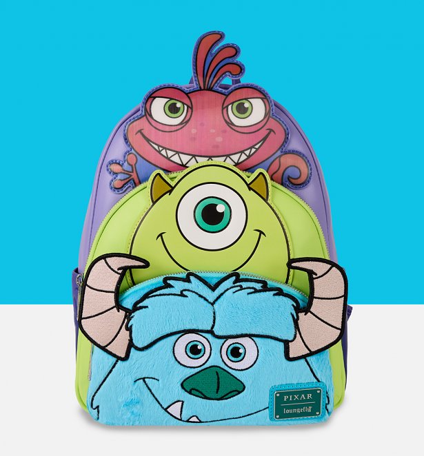 Loungefly Disney Pixar Monsters, Inc. Mike, Sulley & Randall Triple Pocket Mini Backpack Loungefly Disney Pixar Monsters, Inc. Mike, Sulley & Randall Triple Pocket Mini Backpack
