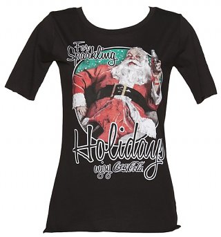Women's Black Coca-Cola Santa Sparkling Holidays Slouch Scoop Neck T-Shirt Women's Black Coca-Cola Santa Sparkling Holidays Slouch Scoop Neck T-Shirt