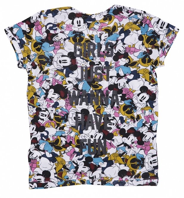 Women's Girls Just Wanna Have Fun Minnie Mouse And Daisy Duck All Over Print Disney T-Shirt from Eleven Paris Women's Girls Just Wanna Have Fun Minnie Mouse And Daisy Duck All Over Print Disney T-Shirt from Eleven Paris