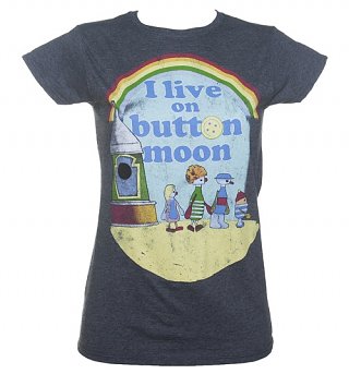 Women's Heather Navy I Live On Button Moon T-Shirt Women's Heather Navy I Live On Button Moon T-Shirt