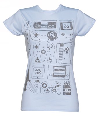 Women's Light Blue Old School Gamer T-Shirt Women's Light Blue Old School Gamer T-Shirt