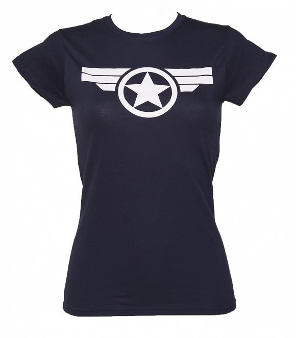 Women's Navy Steve Rogers Super Soldier Captain America Uniform Marvel T-Shirt Women's Navy Steve Rogers Super Soldier Captain America Uniform Marvel T-Shirt