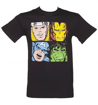 Men's Black Distressed Marvel Avengers Characters T-Shirt Men's Black Distressed Marvel Avengers Characters T-Shirt