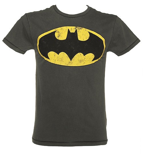 Men's Dark Grey Washed Batman Logo T-Shirt from Fabric Flavours