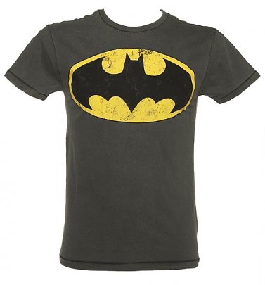 Washed-Look Batman Logo Herren T-Shirt von Fabric Flavours, Dunkelgrau