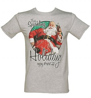 Men's Grey Coca-Cola Santa Sparkling Holidays T-Shirt Men's Grey Coca-Cola Santa Sparkling Holidays T-Shirt
