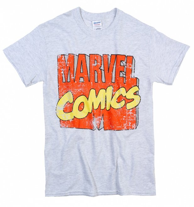 Men's Classic Grey Marl Marvel Comics Logo T-Shirt Men's Classic Grey Marl Marvel Comics Logo T-Shirt