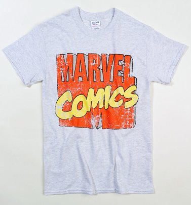 Men's Grey Marl Marvel Comics Logo T-Shirt Men's Grey Marl Marvel Comics Logo T-Shirt