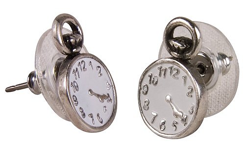 Silver Plated Alice in Wonderland Pocket Watch Stud Earrings from Disney Couture Silver Plated Alice in Wonderland Pocket Watch Stud Earrings from Disney Couture