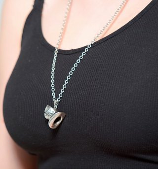 Silver Plated Mad Hatter Top Hat Alice In Wonderland Necklace from Disney Couture Silver Plated Mad Hatter Top Hat Alice In Wonderland Necklace from Disney Couture