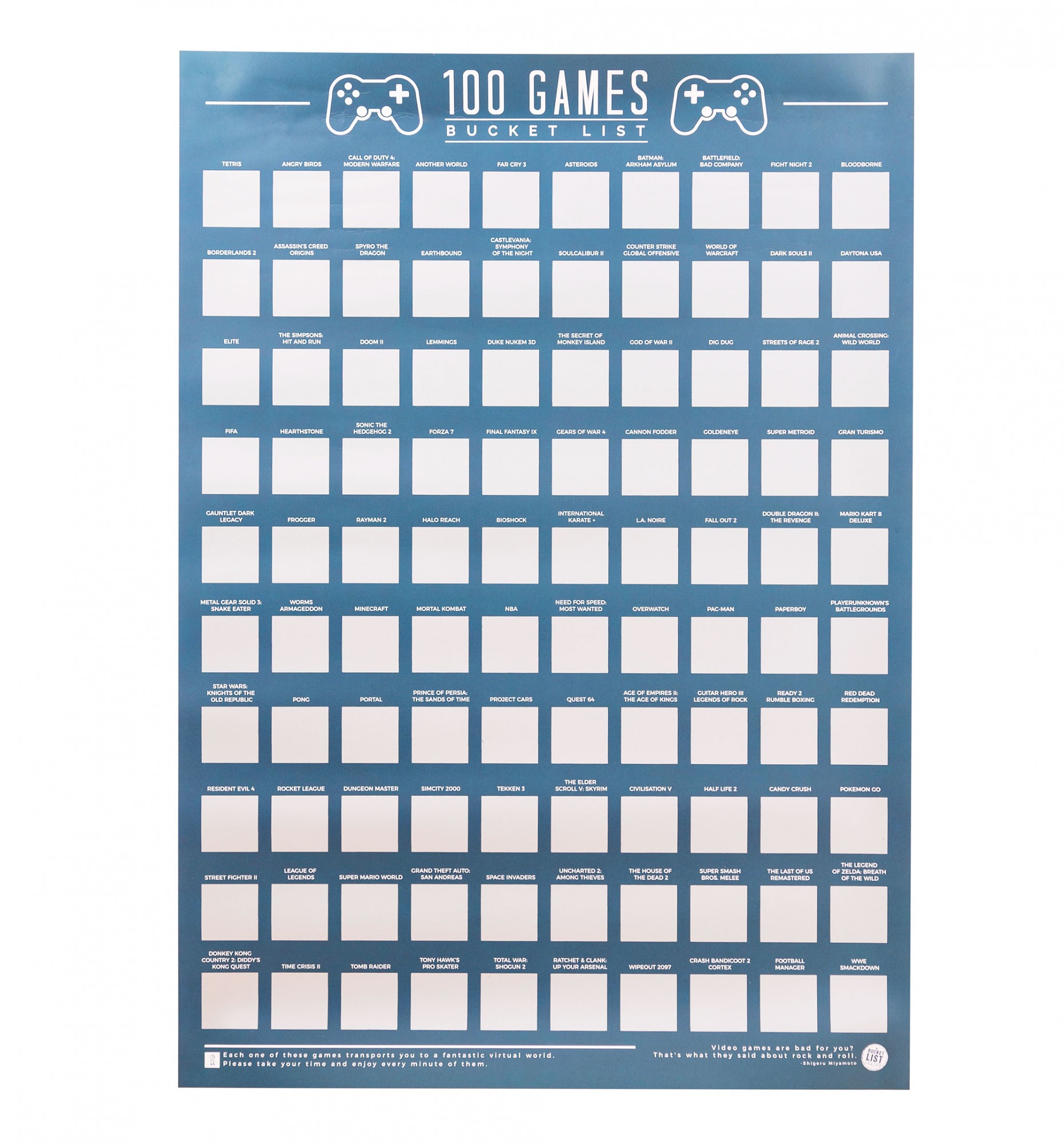 100 Games Bucket List Scratch Poster