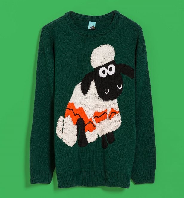 Wallace And Gromit Shaun The Sheep Green Knitted Jumper