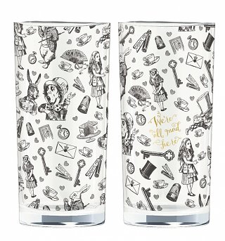 Alice In Wonderland Victoria & Albert Museum We're All Mad Here Set Of 2 High Ball Glasses Alice In Wonderland Victoria & Albert Museum We're All Mad Here Set Of 2 High Ball Glasses