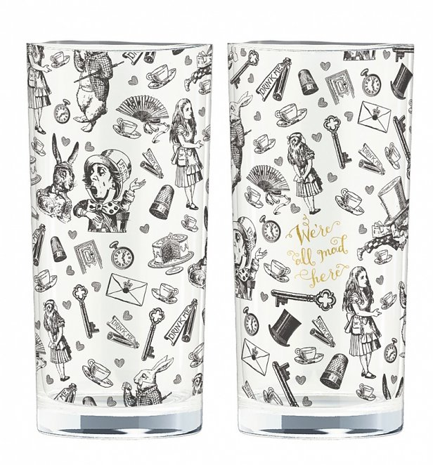 V/&a Alice In Wonderland Set Of 2 Highball Glasses 330ml Gift Boxed