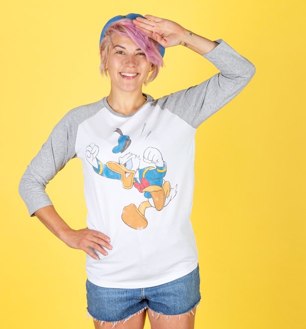 Angry Donald Duck White And Grey Baseball Shirt Angry Donald Duck White And Grey Baseball Shirt