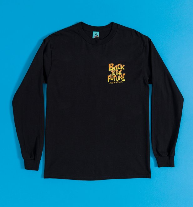 Back To The Future Cartoon Black Long Sleeve T-Shirt with Back Print