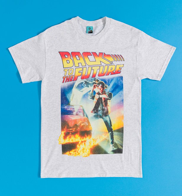 Back To The Future Movie Poster Light Grey Marl T-Shirt Back To The Future Movie Poster Light Grey Marl T-Shirt
