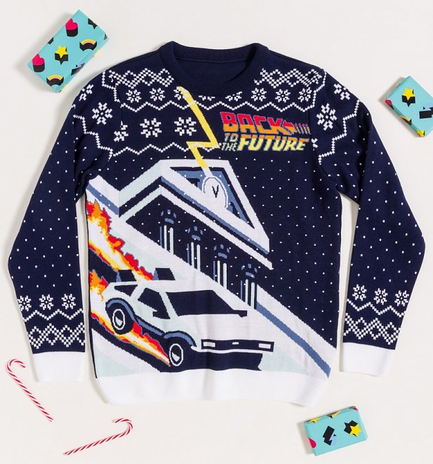 Back To The Future DeLorean Navy Knitted Jumper