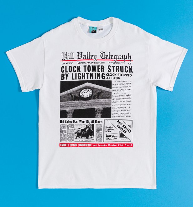 Back To The Future Hill Valley Telegraph Newspaper White T-Shirt