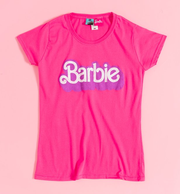 Barbie Retro Logo Fuchsia Pink Fitted T-Shirt