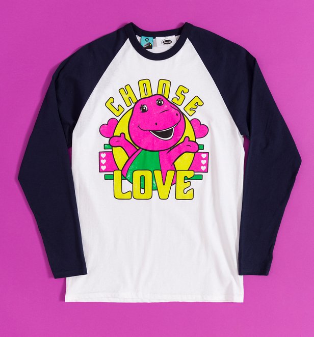 Barney Choose Love White And Navy Baseball Shirt