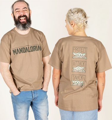 Beige Mandalorian Baby Yoda Back Print T-Shirt Beige Mandalorian Baby Yoda Back Print T-Shirt