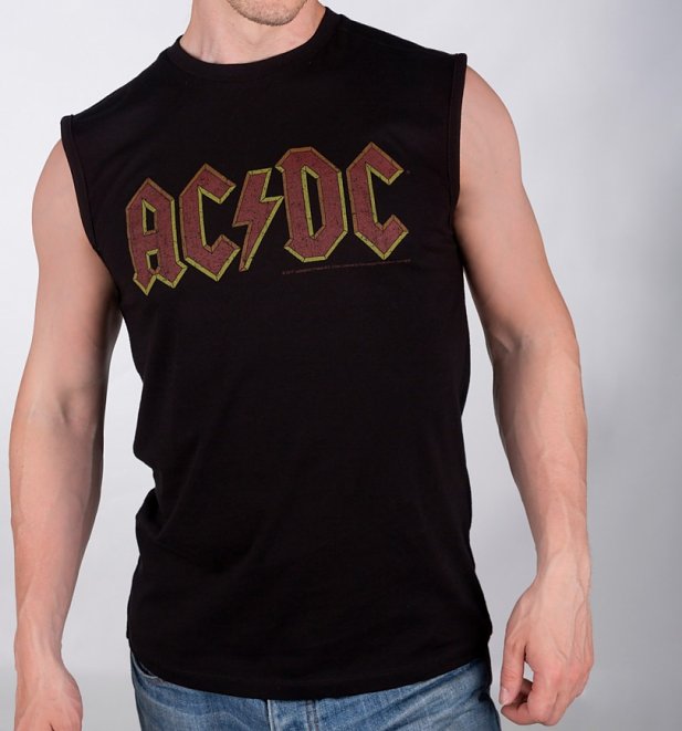 Black AC/DC Logo Sleeveless T-Shirt from Amplified Black AC/DC Logo Sleeveless T-Shirt from Amplified
