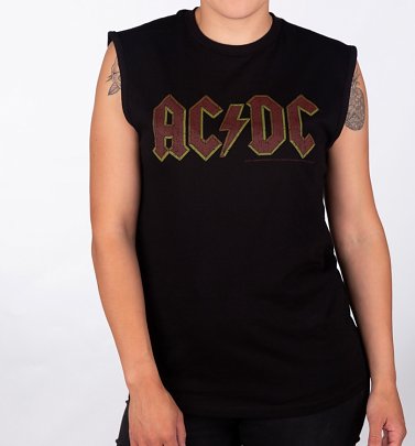 Black AC/DC Logo Sleeveless T-Shirt from Amplified Black AC/DC Logo Sleeveless T-Shirt from Amplified