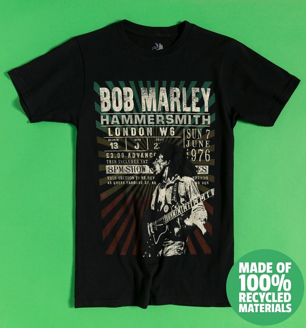 Black Bob Marley Hammersmith '76 Recycled Eco T-Shirt