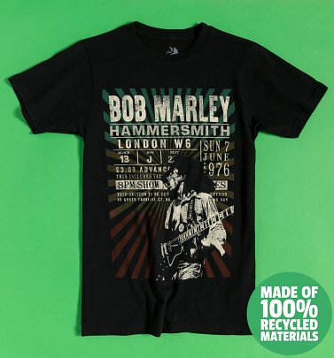 Black Bob Marley Hammersmith '76 Recycled Eco T-Shirt Black Bob Marley Hammersmith '76 Recycled Eco T-Shirt