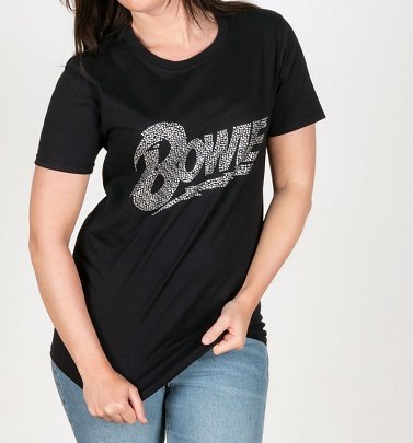 Women's Black David Bowie Diamante Logo Fitted T-Shirt Women's Black David Bowie Diamante Logo Fitted T-Shirt