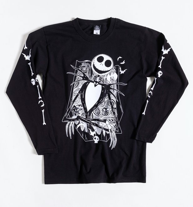 Black Disney Nightmare Before Christmas Long Sleeve T-Shirt with Sleeve Print