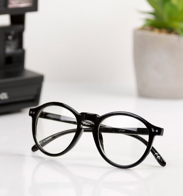 Black Frame Clear Round Glasses from Jeepers Peepers Black Frame Clear Round Glasses from Jeepers Peepers