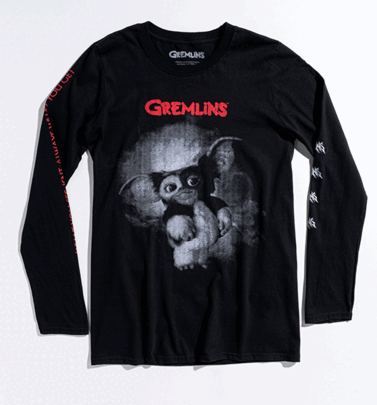 Black Gremlins Gizmo and Mohawk Long Sleeve T-Shirt with Sleeve and Back Print Black Gremlins Gizmo and Mohawk Long Sleeve T-Shirt with Sleeve and Back Print
