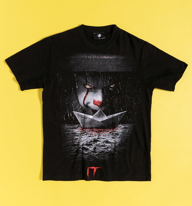 Black IT Movie Pennywise Storm Drain T-Shirt with Back Print