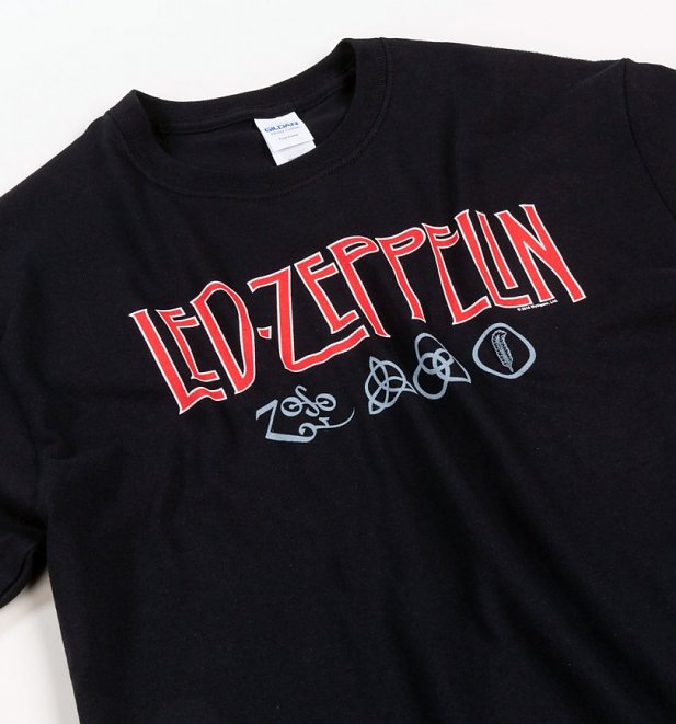 Black Led Zeppelin Logo And Symbols T-Shirt