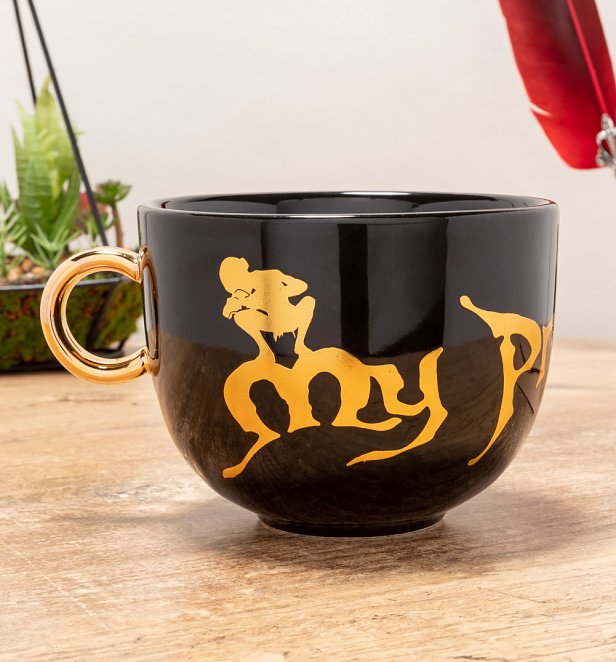 Black Lord Of The Rings Mug with Metallic Gold Ring Handle