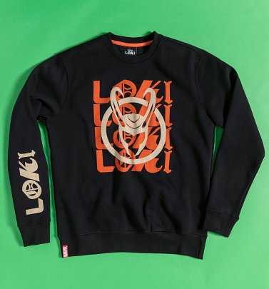 Black Marvel Comics Loki Logo Sweater with Sleeve Print from Difuzed Black Marvel Comics Loki Logo Sweater with Sleeve Print from Difuzed