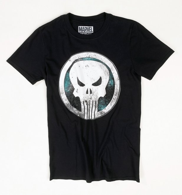 Black Marvel Distressed Punisher Skull T-Shirt Black Marvel Distressed Punisher Skull T-Shirt
