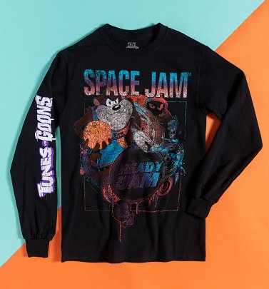 Black Space Jam 2 Ready To Jam Long Sleeve T-Shirt with Sleeve Print Black Space Jam 2 Ready To Jam Long Sleeve T-Shirt with Sleeve Print