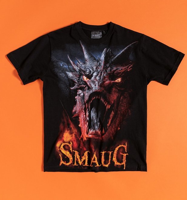 Black The Hobbit Smaug T-Shirt with Back Print