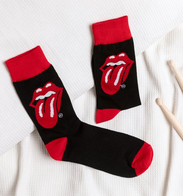 Black and Red Rolling Stones Tongue Socks