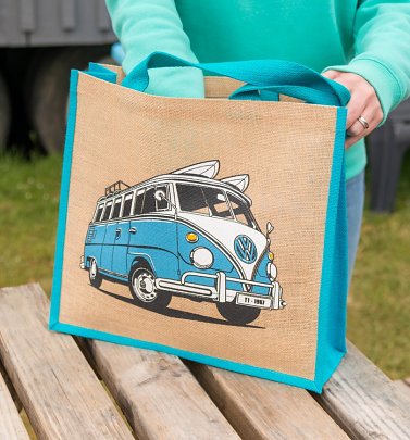Blue VW Camper Van Jute Bag Blue VW Camper Van Jute Bag