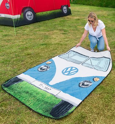 Blue VW Camper Van Quilted Picnic Rug Blue VW Camper Van Quilted Picnic Rug