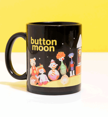 Button Moon Space Scene Black Mug